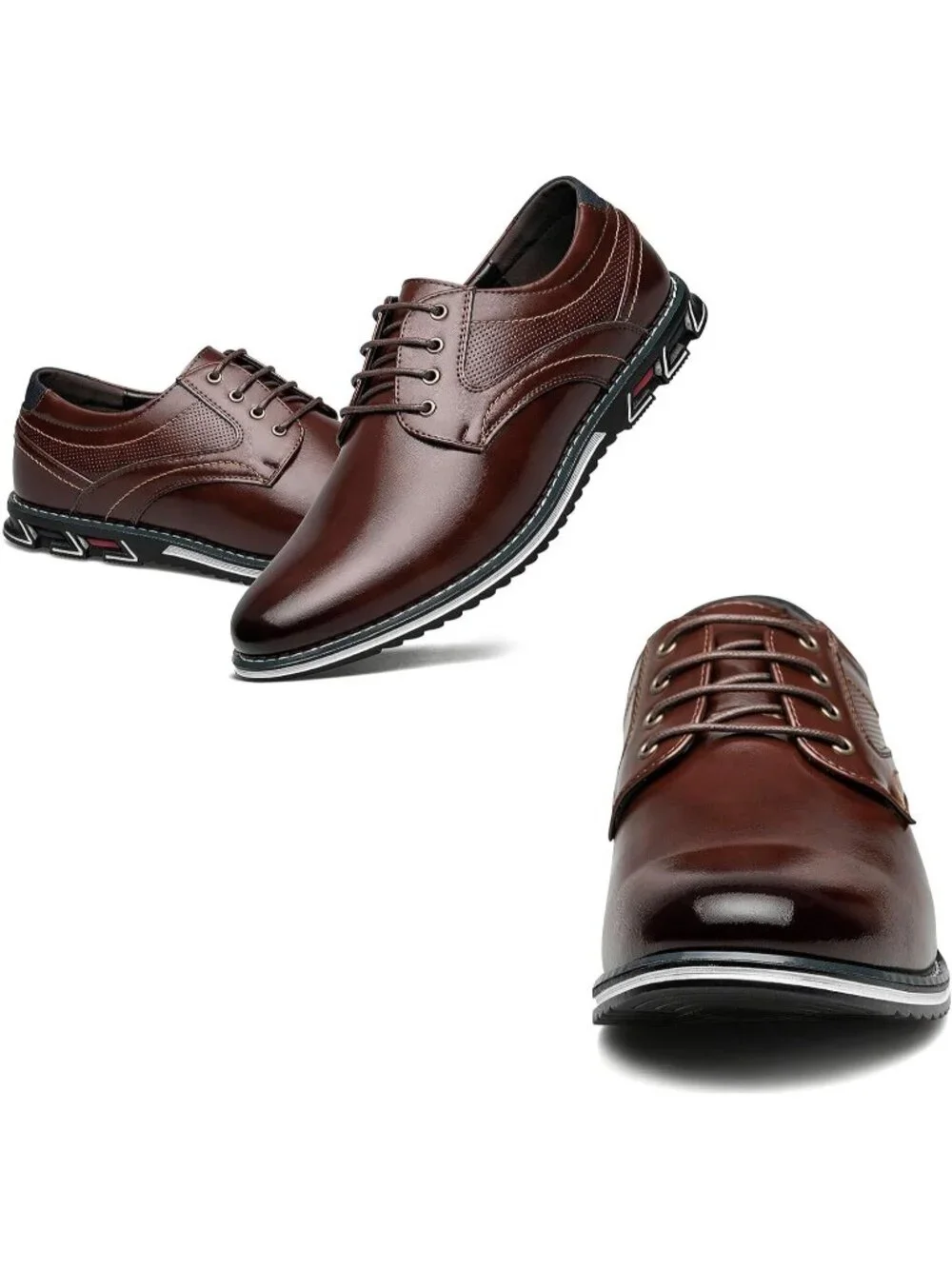 Men's Brown Superior Flexural Leather Casual Business Oxford Derby Dress Shoes